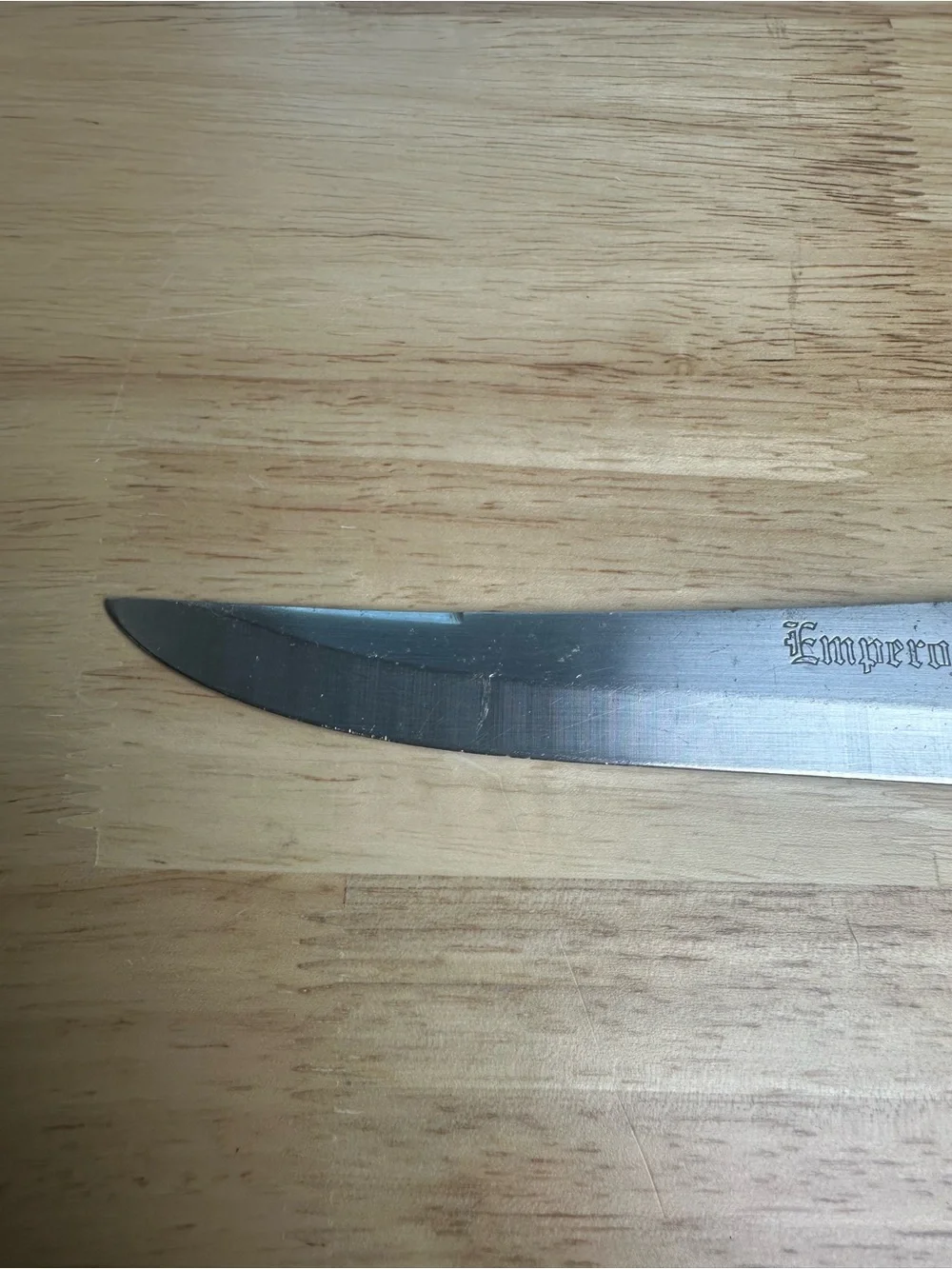 Vintage emperor steel Wood-Handle Carving Knife triple rivets 1970s